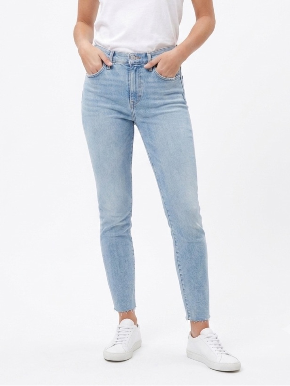 AGOLDE Sophie Crop Jeans Size 28 Light‎ Wash Raw Hem Stretch Denim